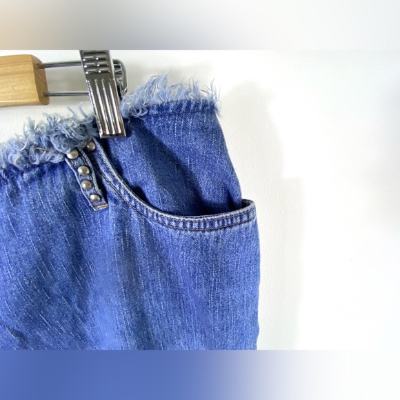Vintage Frayed and Studded Wide Leg Denim Jeans Size 18 Faded Distressed Worn in - Picture 9 of 10